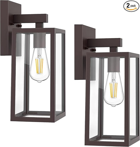 MAXvolador Outdoor Wall Sconce, Exterior Waterproof Wall Lantern Light Fixture, Dark Chocolate Porch Light Glass, Anti-Rust E26 Patio Lighting, 2 Pack