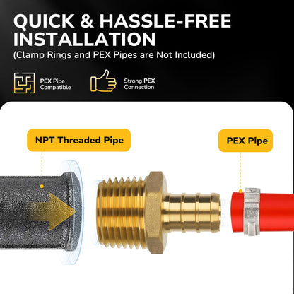 JUWO PEX Fitting, 3/4" Male NPT to 3/4" PEX Adapter for Plumbing Repairs or Remolding, Sturdy and Durable Brass Crimp Fitting (4 Pack)