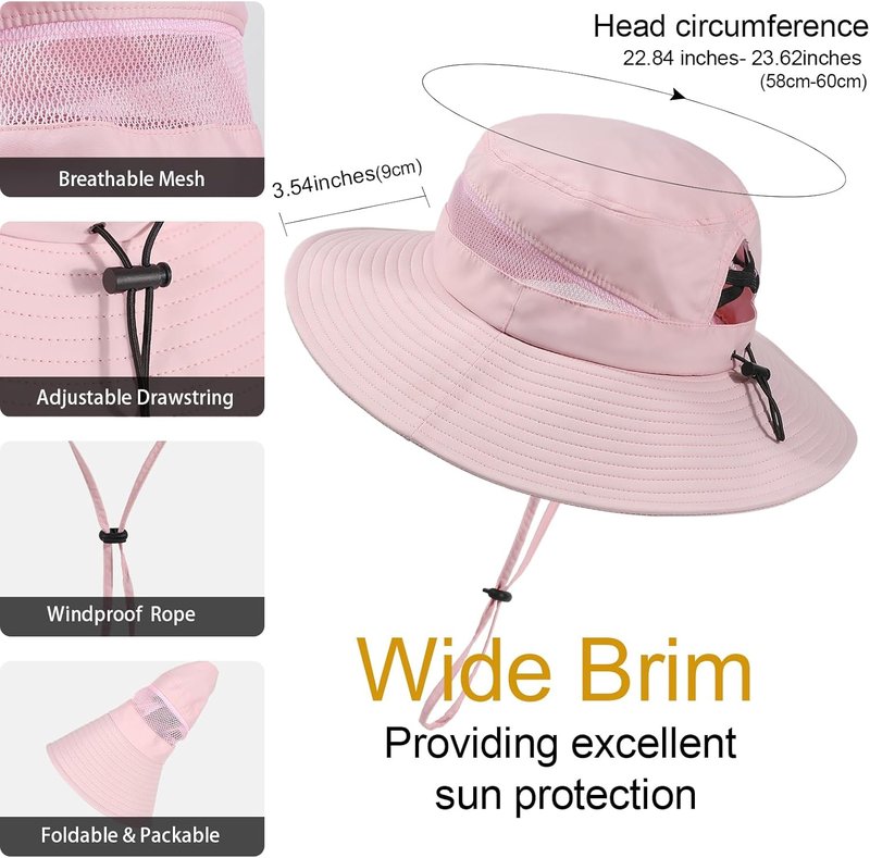 Wide Brim Sun Hat for Women - Breathable Mesh UPF50+ Outdoor Safari Hat | Criss Cross Ponytail Hole