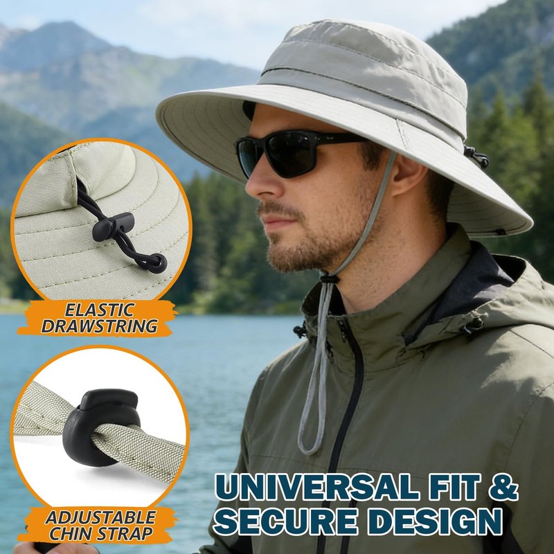 Men's UPF 50+ Waterproof Wide Brim Boonie Hat, Sun & Rain Protection Beige
