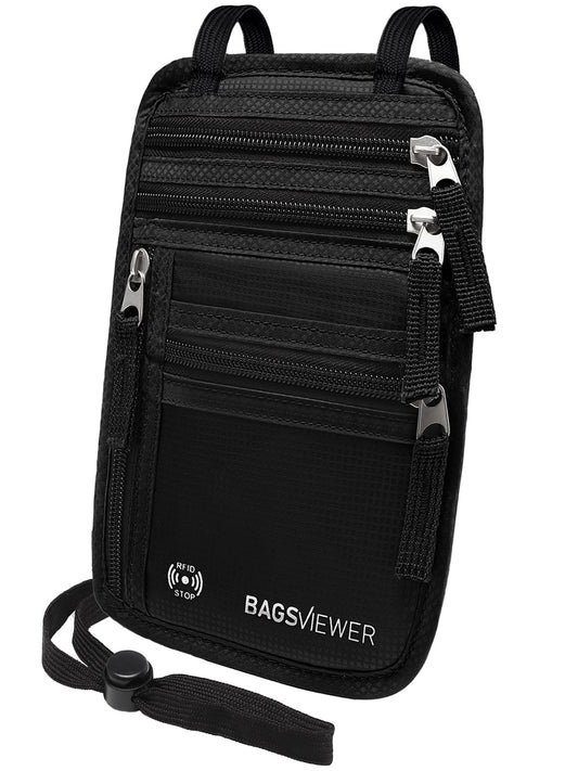 BAGSVIEWER Neck Wallet, RFID Blocking Passport Holder for Travel, Waterproof and Slim Pouch with Adjustable Neck Strap for Men, Women to Secure Cash and Credit Cards, 8" × 8.5"