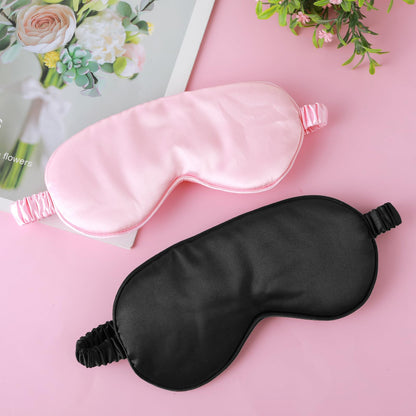 2 Pack Sleep Mask Silk Eye Mask Cover for Sleeping, Soft Satin Blindfold with Elastic Strap, Comfortable Night Sleeping Mask for Women Men (Black, Pink)