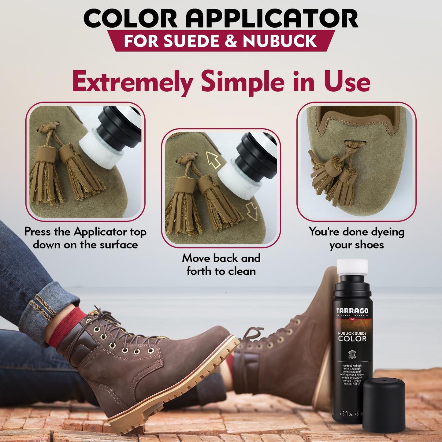 Tarrago Nubuck Suede Colour Renovator - Renews Color of Suede & Nubuck Footwear - Contains Synthetic Polymer and Vegetal Oil - Self-Applicator Bottle with Sponge, 75 ml / 2.54fl.oz