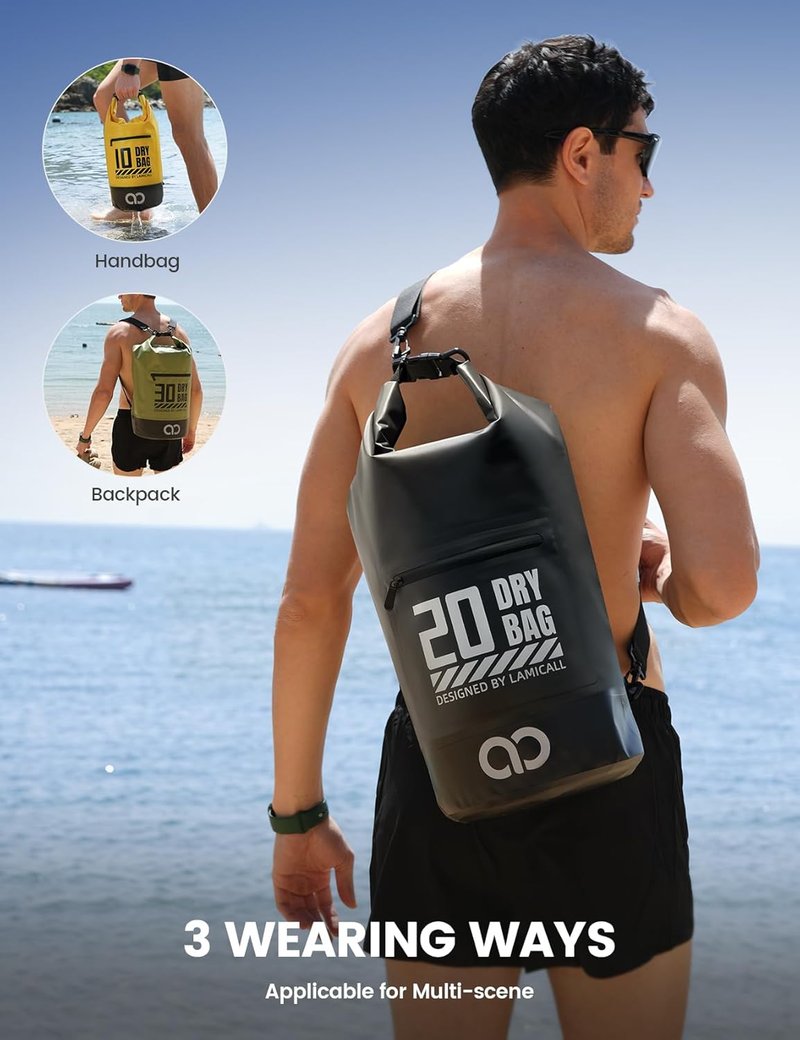 Lamicall Waterproof Dry Bag - Durable Floating 5L/10L/20L/30L/40L with Phone Pouch | Ideal for Kayaking, Paddle Boarding, Hiking, Fishing