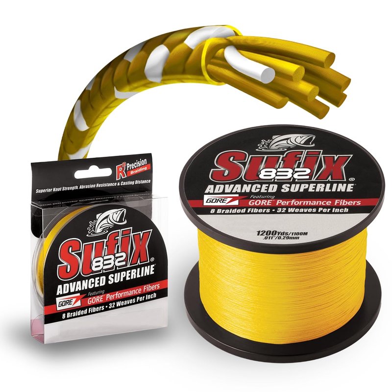 Sufix 832 Advanced Superline Braid, High-Strength Braided Fishing Line with Superior Durability, Hi-Vis Yellow, 80 lb., 600 yard spool