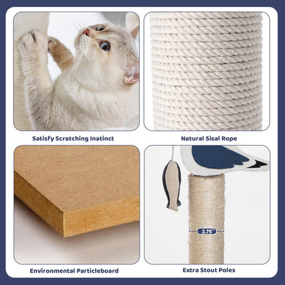 HYABi 43.5-Inch Novelty House Seagull Buoy Collapsible Cat Tree Tower Condo Bed Furniture Plush Ball Toy Fish Platforms Multi-Level with Scratching Posts Play for Indoor Cats