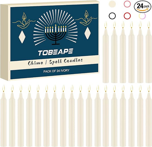 Tobeape – 4"*0.5" Spell Chime Candles – Set of 24 Ivory Candles, Unscented Mini Taper Candle Christmas Candle for Witchcraft, Wiccan Altar, Magic Tool, Rituals, Prayer, Meditation and Party Decoration