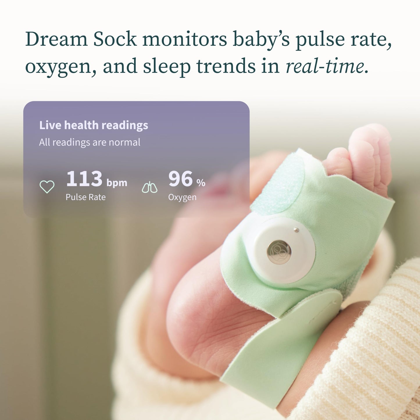 Owlet Dream Sock® - Smart Baby Monitor - Track Live Pulse (Heart) Rate, Oxygen in Infants - Dusty Rose