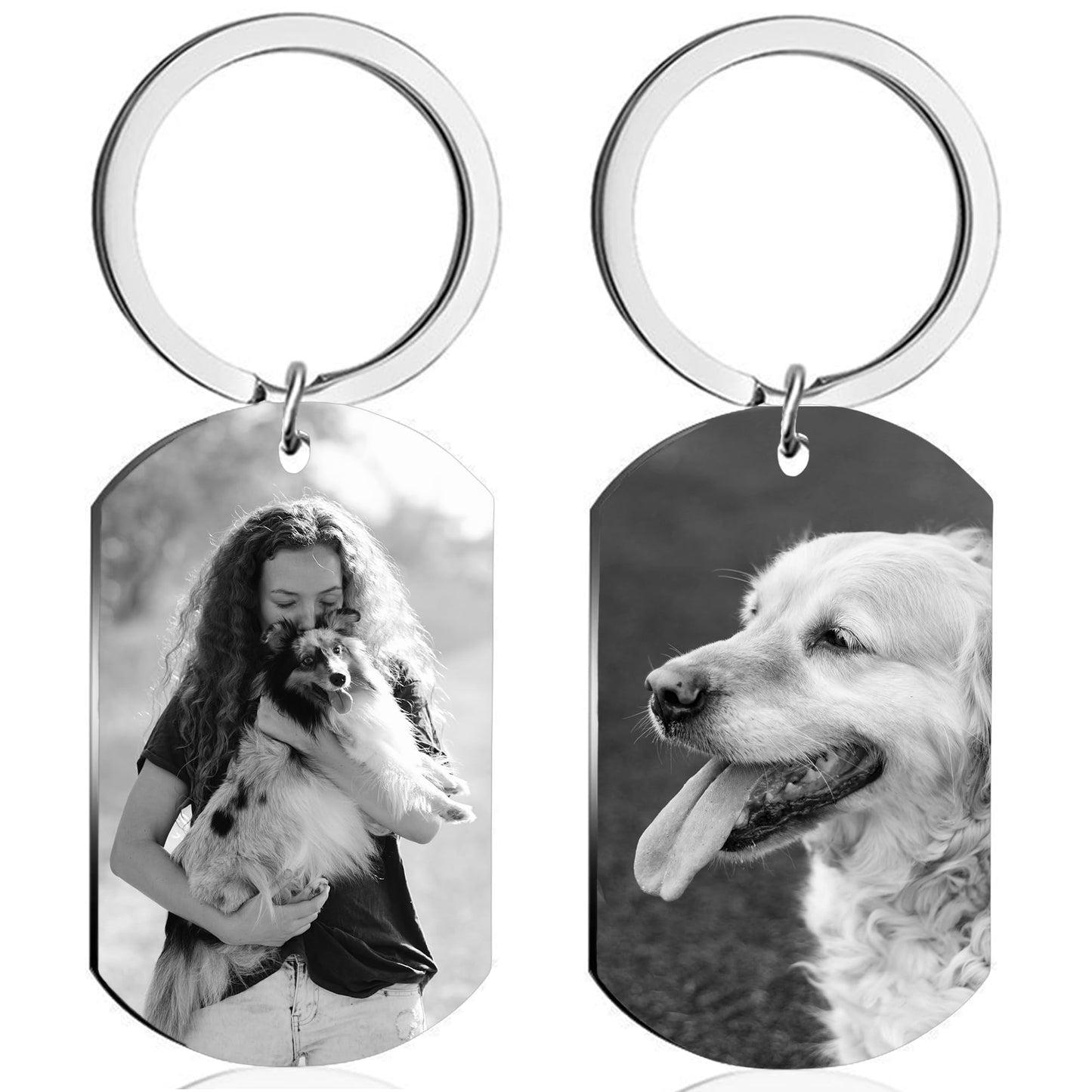 Eletizy Customize Stainless Steel Keychain Personalized Photo Text Single & Double-sided Customization Pendant Dog Tag Photo Keychain (Engrave-2 Sides Photo)