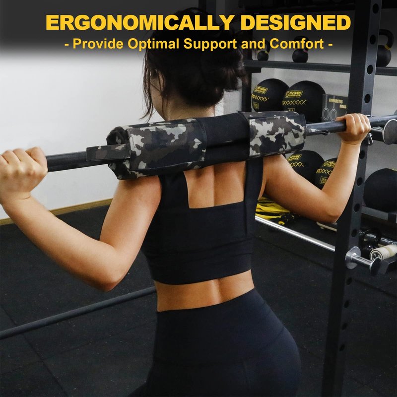 POWER GUIDANCE Barbell Squat Pad - Neck & Shoulder Protective Pad Anti-Skid Points for Squats, Lunges, Hip Thrusts, Weightlifting - Fit Standard and Olympic Bars, Camouflage