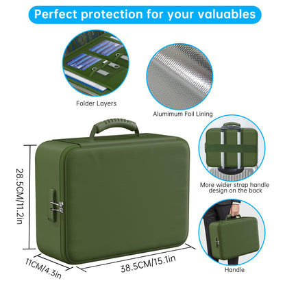 ENGPOW 5200°F Fireproof Document Bag with Lock, Upgraded Heat Insulated Fireproof＆Waterproof Box 8 Layers Document Organizer, Portable Home Travel Safe Storage Box for Important Files, Laptop,Green