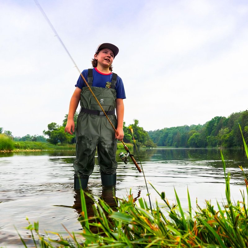 TIDEWE Chest Waders for Kids, Waterproof Youth Waders with Boot Hanger, Lightweight PVC Kids Chest Waders with Boot for Fishing & Hunting (Size 8/9 Big Kid)