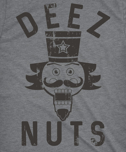 Crazy Dog Mens Holiday Novelty T Shirt Deez Nuts Funny Nutcracker Christmas Pun Shirt Meme Cringe Bro Ugly Sweater Party Tee Dark Heather Grey L
