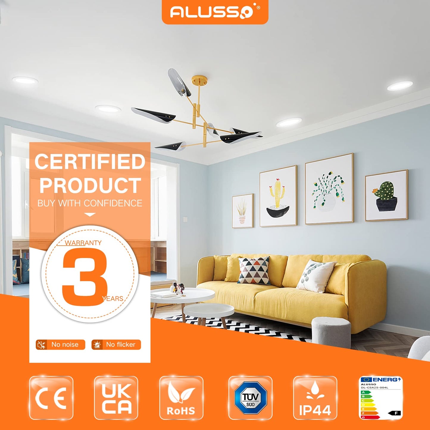 ALUSSO LED Downlights for Ceiling 6W Ultra Slim LED Recessed Ceiling Spot Lights 3000K Warm White IP44 Waterproof Spotlights Ceiling Lights for Bathroom Kitchen Living Room, 6 Pack