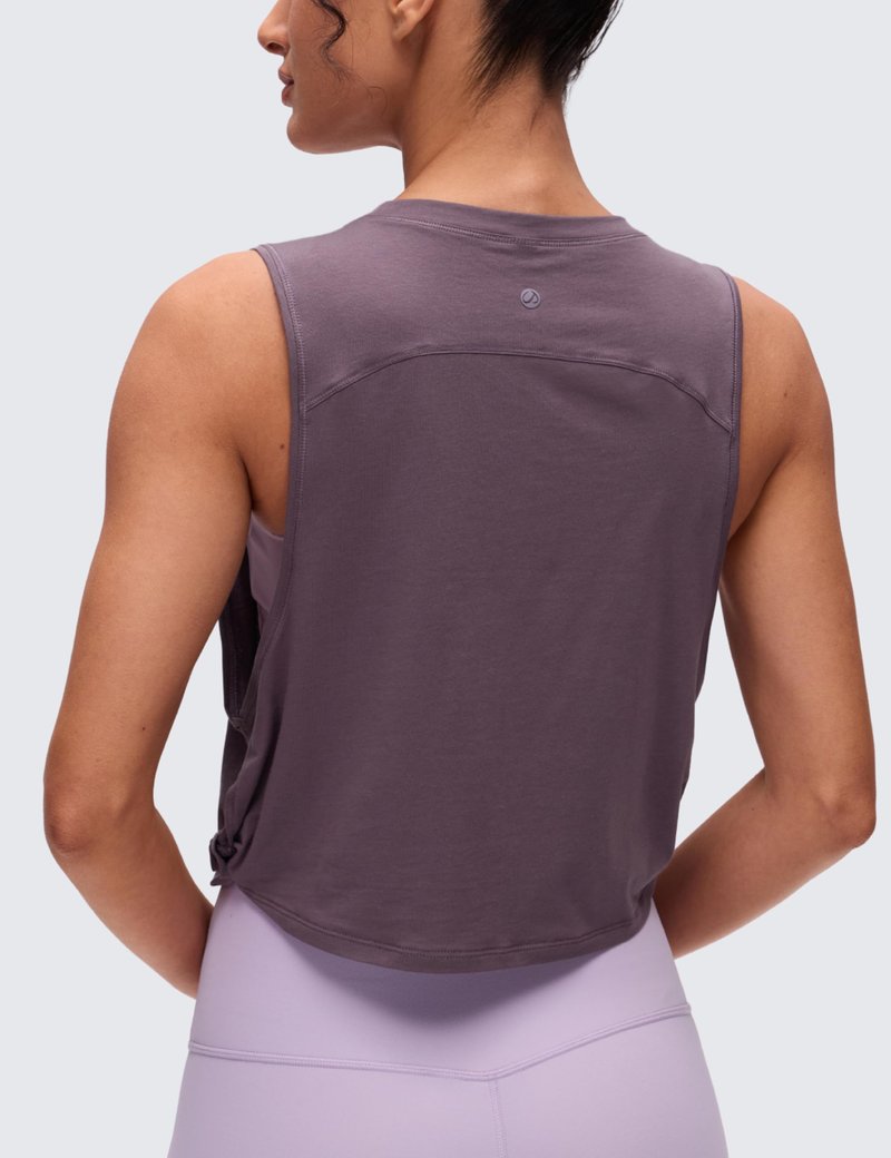 CRZ YOGA Pima Cotton Large Armhole Tank Tops for Women - Workout Sport Athletic Yoga Running Gym Loose Crop Sleeveless Shirts Purple Gray X-Small