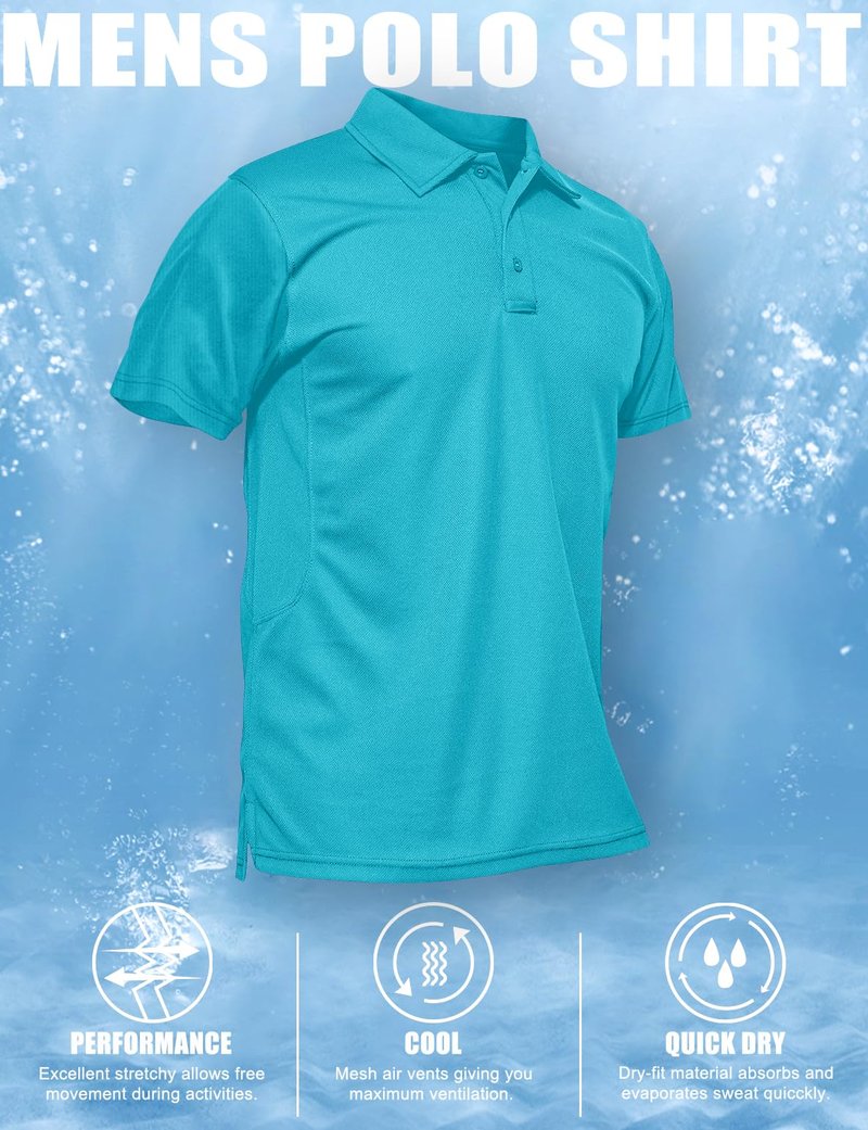 MAGCOMSEN Mens Polo Shirts Golf Shirts Polyester Quick Dry Light Work Shirts Golf Polo Shirts Ice Blue XL