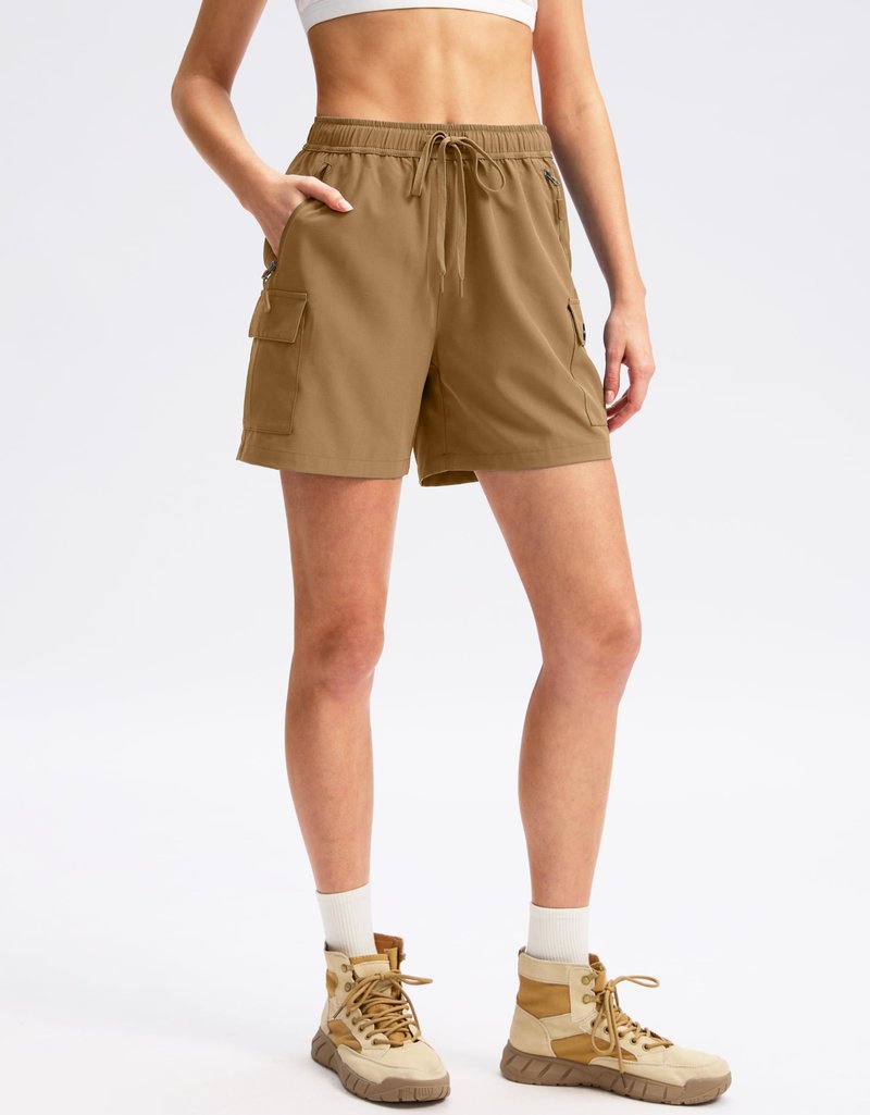 SANTINY Women's 5''/ 7''/9'' Hiking Cargo Shorts Quick Dry Lightweight Summer Shorts for Women Athletic Golf Zipper Pockets(Dark Khaki_XL)