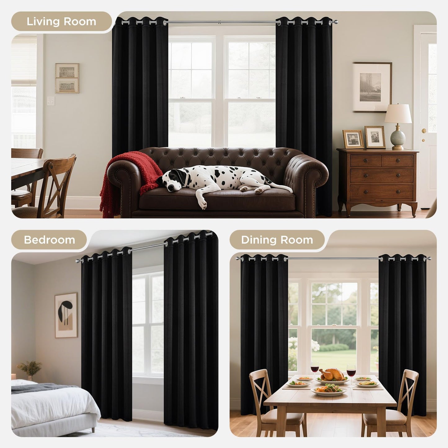 Joydeco 84 Inch Blackout Curtains for Bedroom - Thermal Insulated Room Darkening Light Blocking Curtains with Grommets, Noise Reducing & Wrinkle-Free Drapes for Living Room Windows, 2 Panels