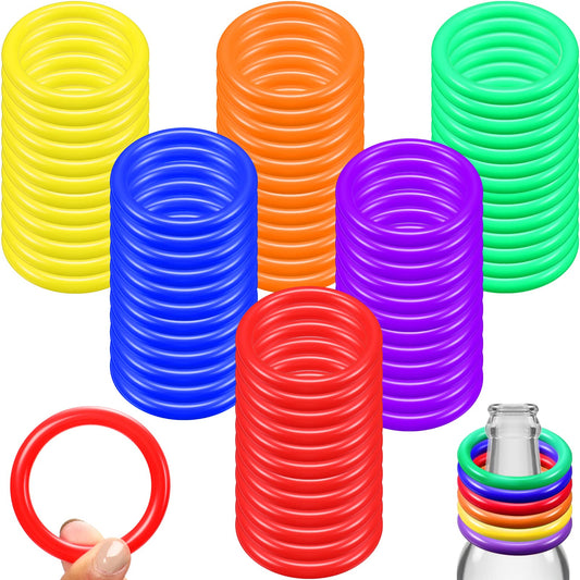Civaner 72 Pcs Ring Toss Rings Game Plastic Carnival Ring Toss for Speed Agility Practice, Fun Target Toys Carnival Halloween Party Favors Throw Bottle Sports Yard Family Game(1.5 Inch,Mix Colors)