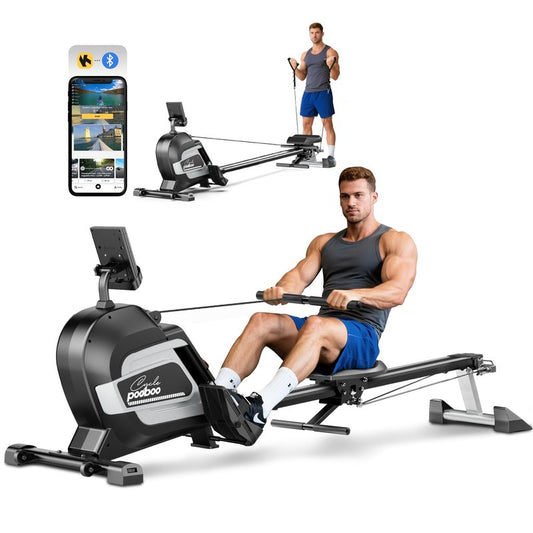 pooboo Rowing Machines for Home, Magnetic Rowing Machine with Adjustable Resistance, Folding Rower Machine of Quiet, 350lbs Weight Capacity, Comfortable Seat Cushion,LCD Monitor, App Support