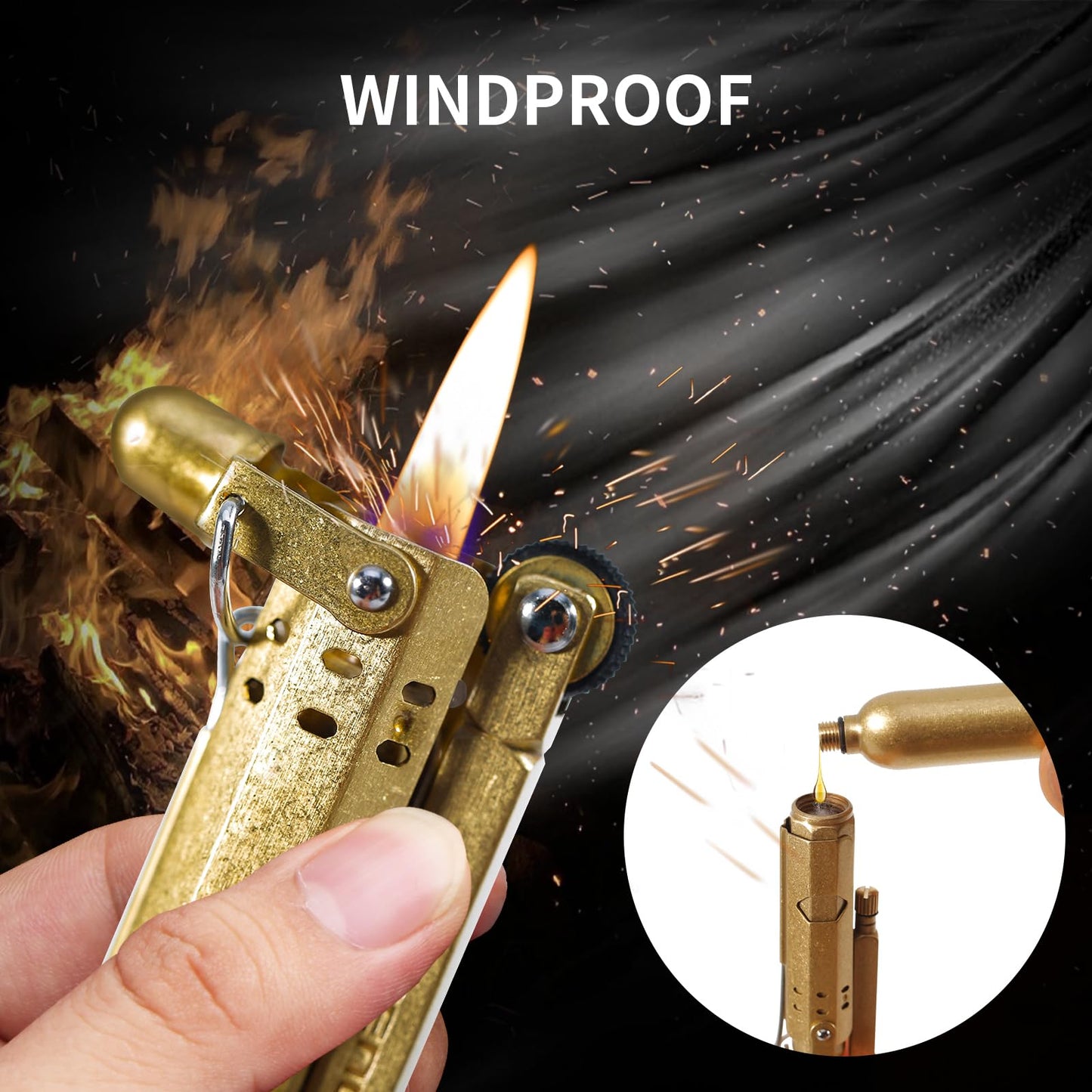 Handmade Trench Lighter WWI WWII Windproof Vintage Kerosene Pipe Lighter and Copper Brass Fuel Bottle, Gift for Men Dad Father Husband Grandparents