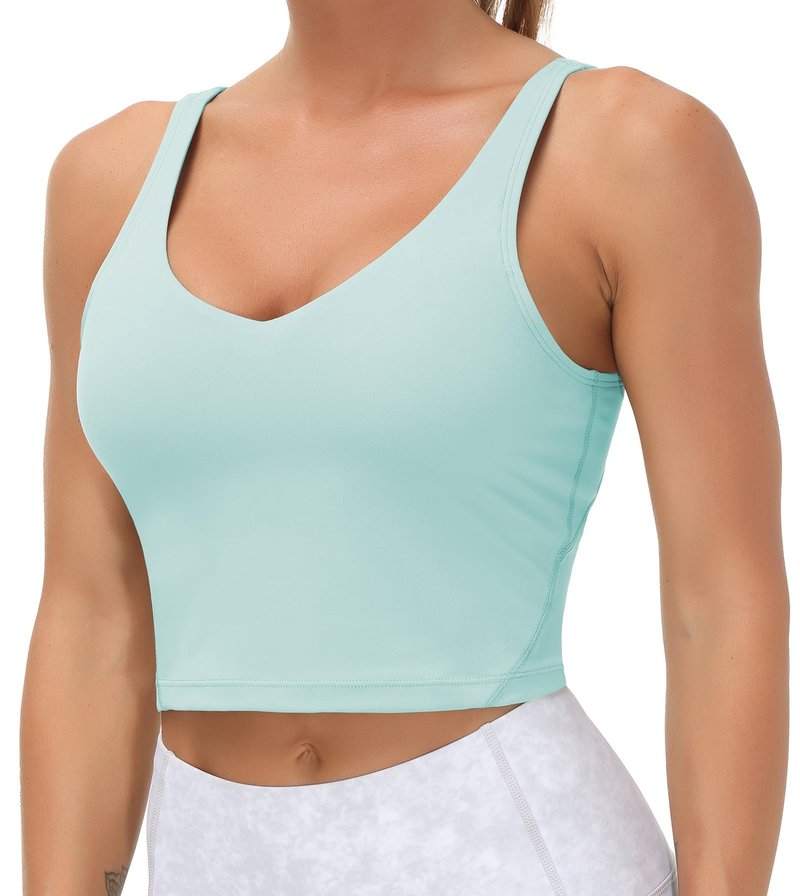 Women’s Longline Sports Bra Wirefree Padded Medium Support Yoga Bras Gym Running Workout Tank Tops (Light Blue, X-Large)