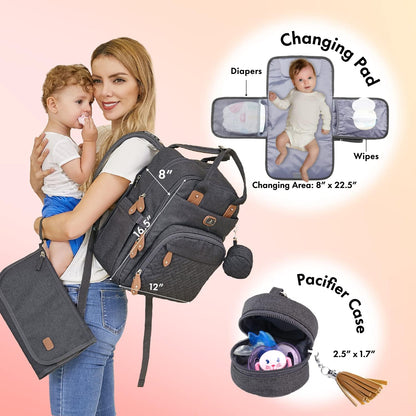 Dikaslon Baby Changing Bag Backpack, Large Baby Bag for Mum and Dad with 19 Pockets, Spacious Nappy Changing Bags with Mat, Pacifier Holder, Stroller Straps, Durable Polysteer (Dark Grey)