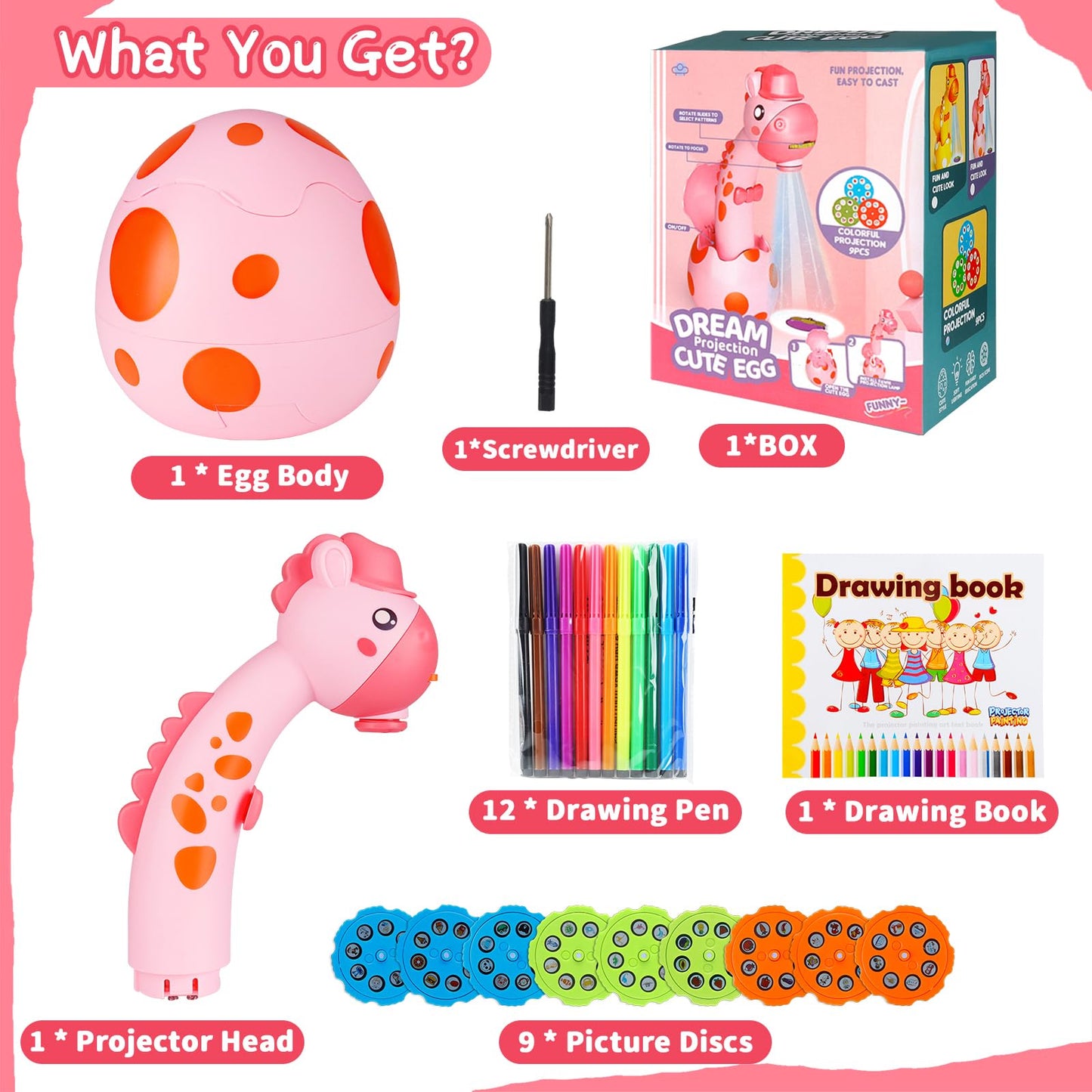 Kids Drawing Projector with 72 Patterns - KETIEE Drawing Projector Table for Kids Trace and Draw Projector Toy Art Projector Drawing Toddler Toy Painting Machine for Boys Girls 3-6 Years Old, Pink