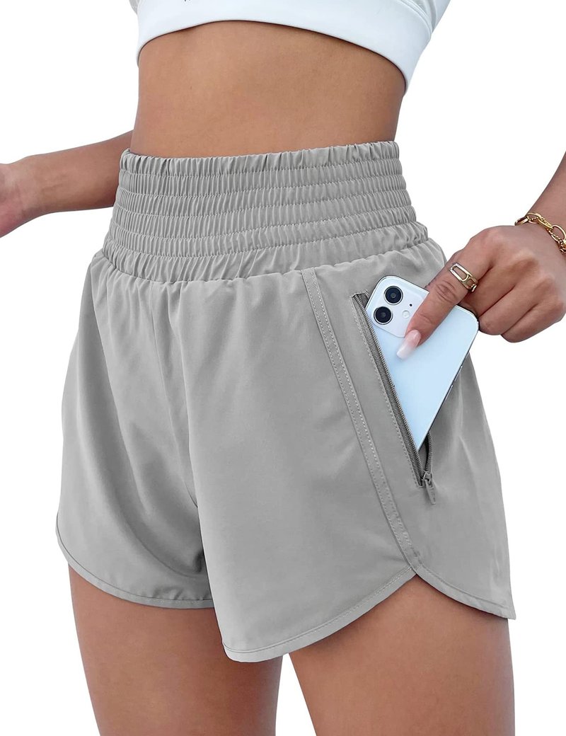 BMJL Women's Athletic Shorts High Waisted Running Short Pocket 2.5" Sporty Shorts Gym Elastic Workout Shorts(S,Grey)