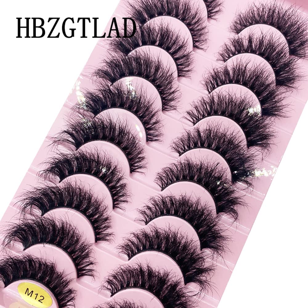 HBZGTLAD New 10 Pairs 3D Mink Lashes False Eyelashes Handmade Wispy Fluffy Long Lashes Natural Eye Makeup Tools Eye Lashes(M12)