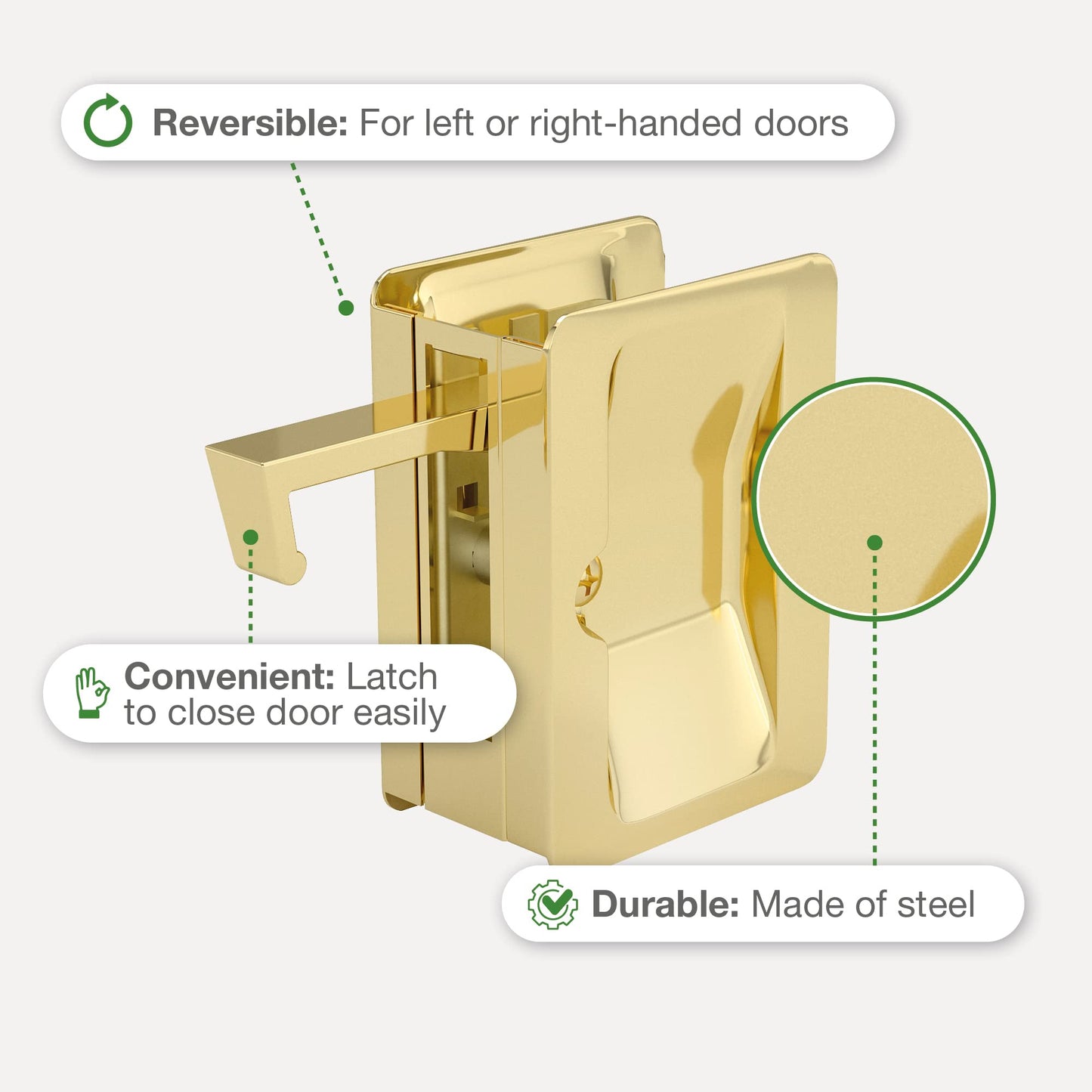 Onward 1700BPSBC Pocket Door Pull with Passage Lock-Rectangular, Brass
