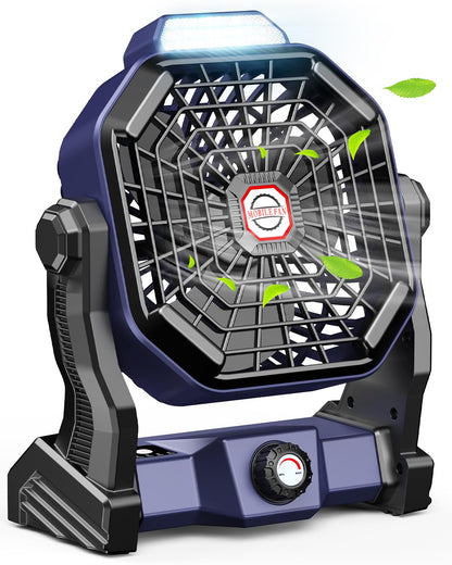 JINLICTE Camping Fan with LED Lantern, 20000 mAh 9 Inch Portable Rechargeable Battery Powered Fan with Stepless Speed and Quiet Battery Operated for Tent, Picnic, Barbecue, Fishing, Travel, Home