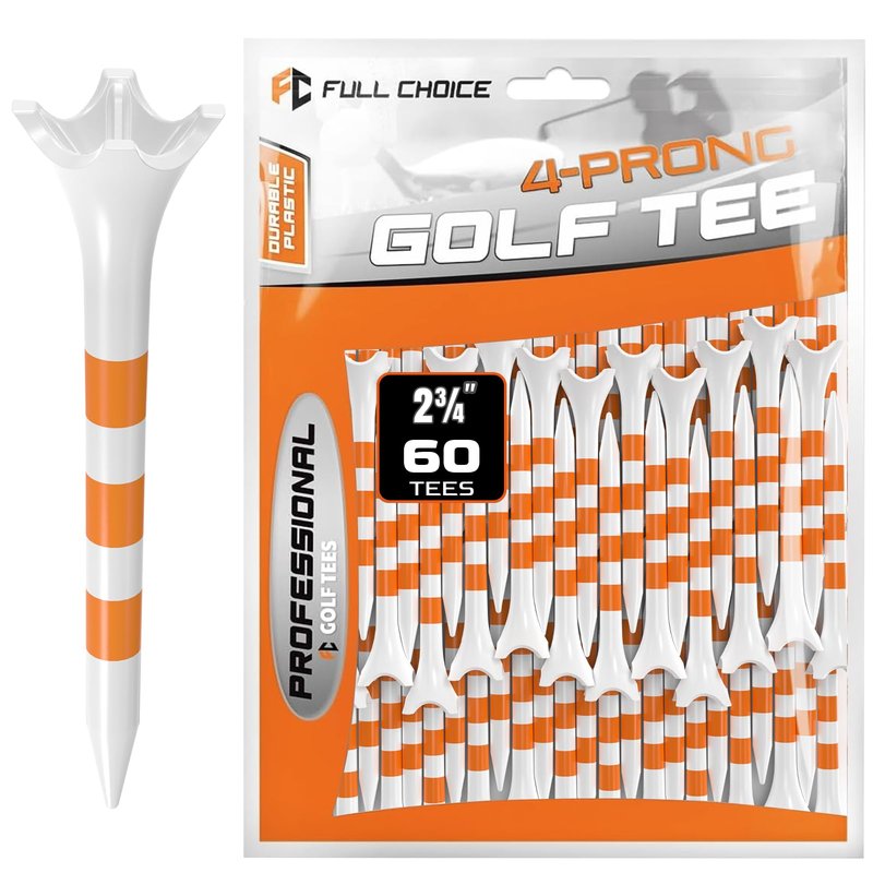 Full Choice Plastic Golf Tees 60 Pack (2-3/4") - Reduce Friction & Increase Distance, Golf Plastic Tees (White with Blue Strips