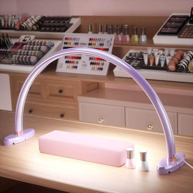 Moon Light Nail Tech,3 Color Temperature,20inch Half Moon Desk Lamp for Nail Techs for/Photograph/Crafts Etc Illuminated (Medium Size Purple)