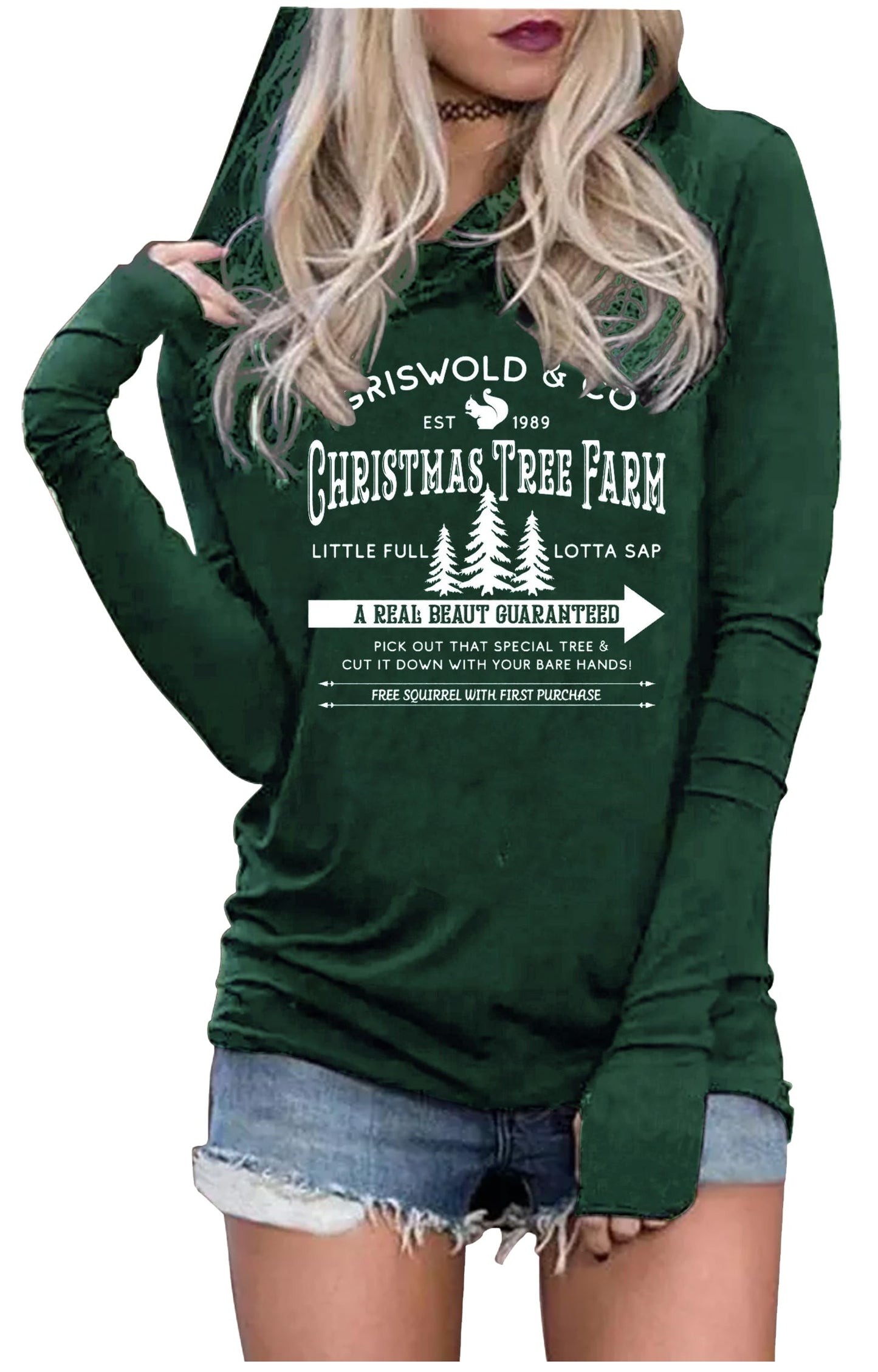 CHUNTIANRAN Christmas Hoodie T Shirts for Women Christmas Tree Farm Funny Family Graphic Tshirt Christmas Vacation Pullover Tee Tops(Farm Green,Small)