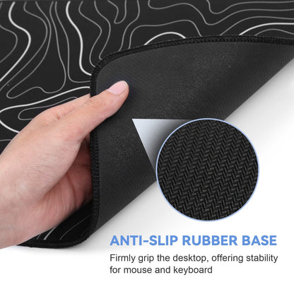 DIGSOM Mouse Pad Gaming Mousepad 31.5 x 11.8in Large Mouse Pad for Keyboard and Mouse with Anti-Slip Rubber Base, Keyboard Pad XL Mouse Mat for Home and Office（Black with White Topographic Line）