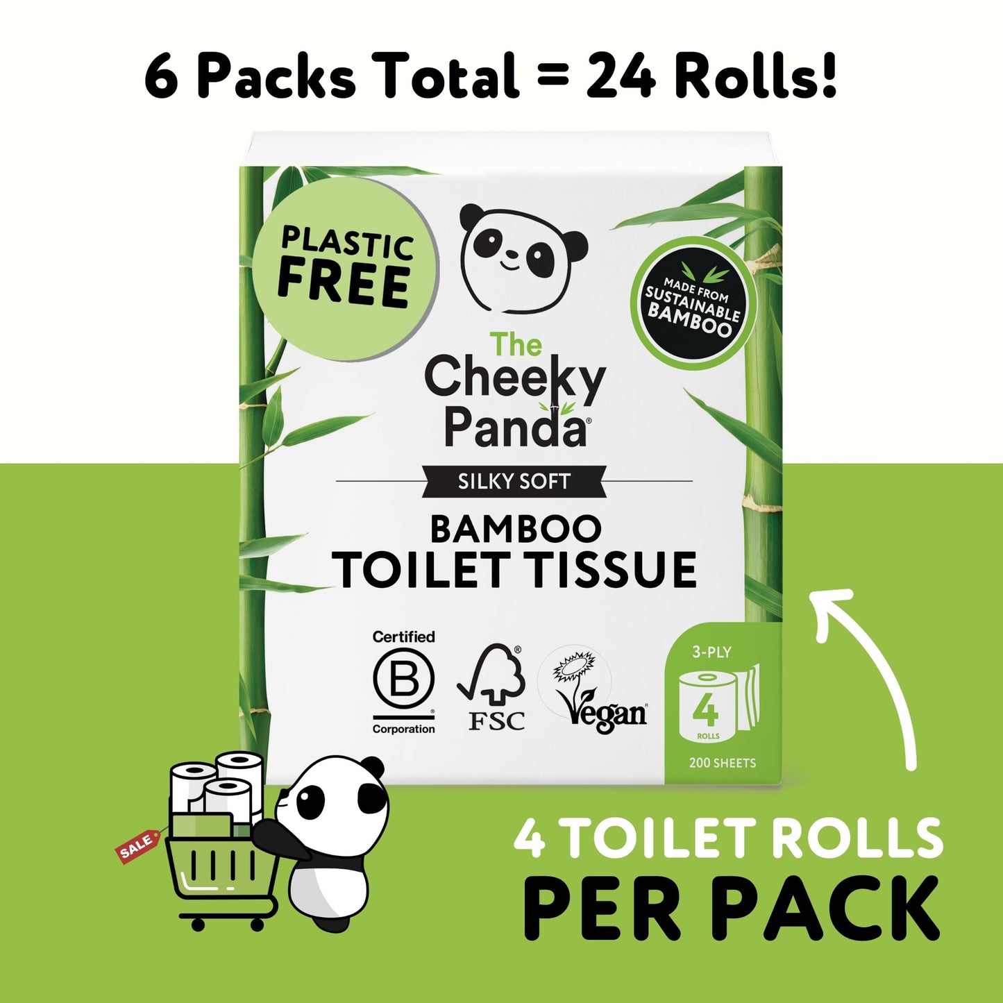 The Cheeky Panda Bamboo Toilet Roll Bulk Buy – 24 Rolls (6 Packs of 4) | 3 Ply Toilet Paper | Plastic Free Packaging and Sustainable Tissue Paper | Eco Friendly Loo Roll