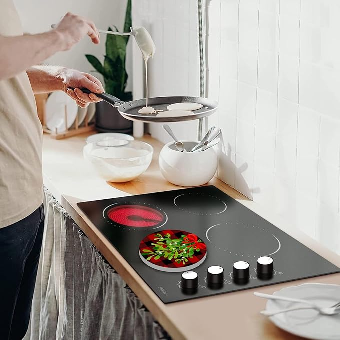 Christmas Decor Electric Stove Burner Covers，4 Pcs Xmas Decor Round Stove Burner Covers，8 Inches and 10 Inches，Gas Stove Burner Cover,Metal Cooktop Christmas Tree Decorative，Home Decor,Kitchen Decor