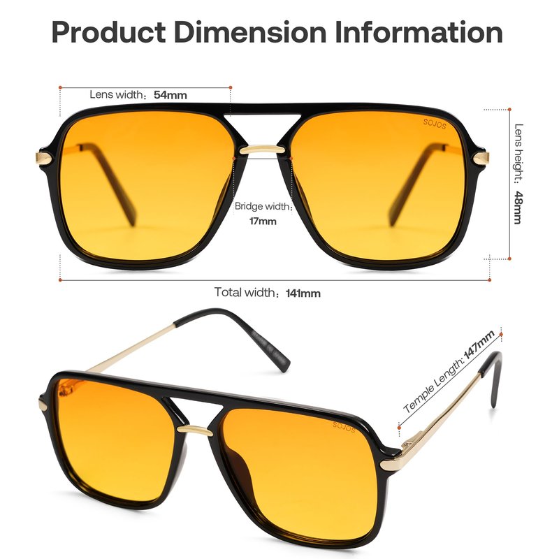 SOJOS Sunglasses for Women & Men, Square, Black Yellow, SJ2229