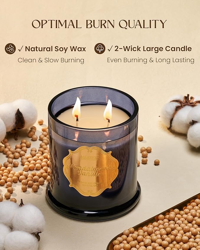 M&SENSE Sandalwood Vanilla Scented Candle for Home, Natural Organic Soy Wax, Jar Candle 12.7oz 75H Long Lasting, Fall Winter Relaxing Aromatherapy Candles Stress Relief, Thanksgiving Christmas Gift