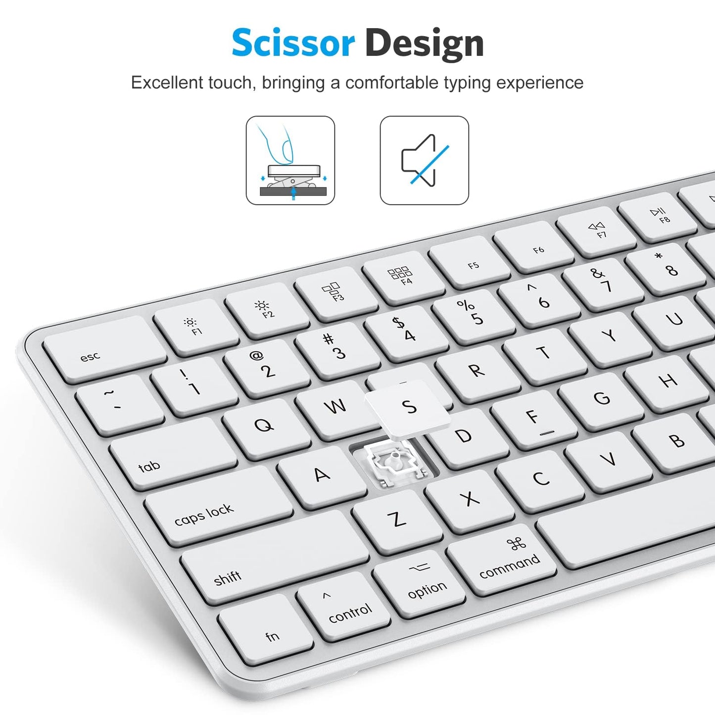 OMOTON Bluetooth Keyboard Compatible with Mac, with Numeric Keypad, Rechargeable Wireless Keyboard Compatible with MacBook Pro/Air, iMac, Mac mini/Pro Laptop and PC (Silver)