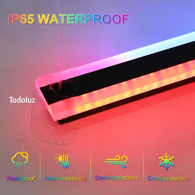 TODOLUZ 2-Pack 60-Inch Outdoor RGBW Long Wall Light Fixture, IP65 Waterproof 36W Linear Wall Sconce Lighting with Remote Control for Garage Porch Party Gathering