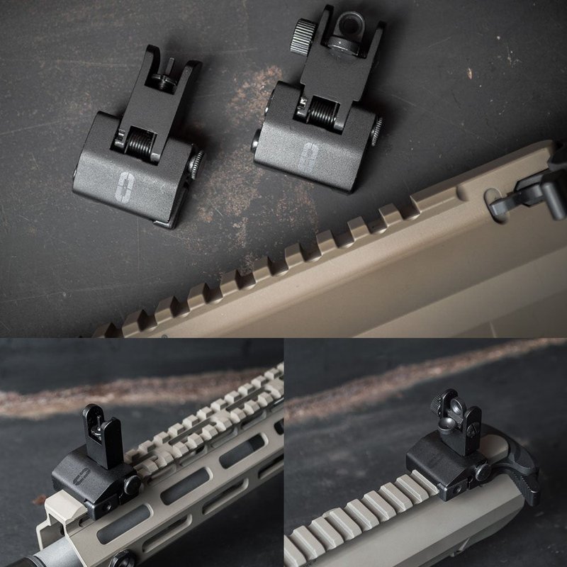 Chaos Ready | Flip Up Iron Sights - Spring Loaded Low Profile Back up Ironsights | Designed for Picatinny 1913 Pattern Rails | Co-Witness Front and Rear BUIS Combo Set |