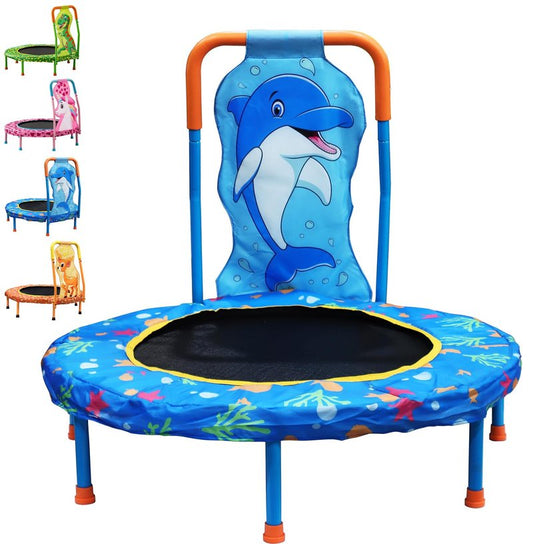 Maotifeys No-Gap 36" Mini Trampoline Toddler Trampolines with Handle for Kids, 36 inch Indoor Garden Small Kid Trampoline Baby Trampolines with Super Safe Cover for Toddlers Ages 2 to 5, Dolphin