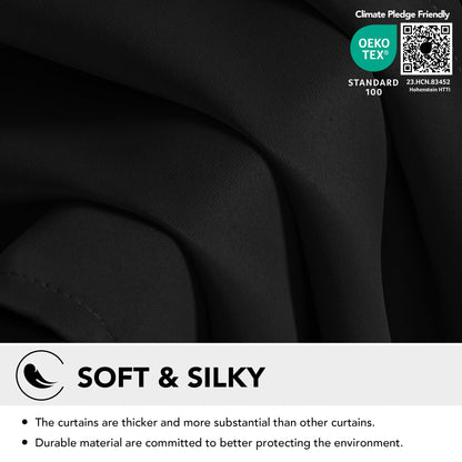 Deconovo Black Curtains Bedroom 52 x 84 Inch Thermal Insulated Energy Saving Eyelet Blackout Curtains for Living Room Black 1 PAIR