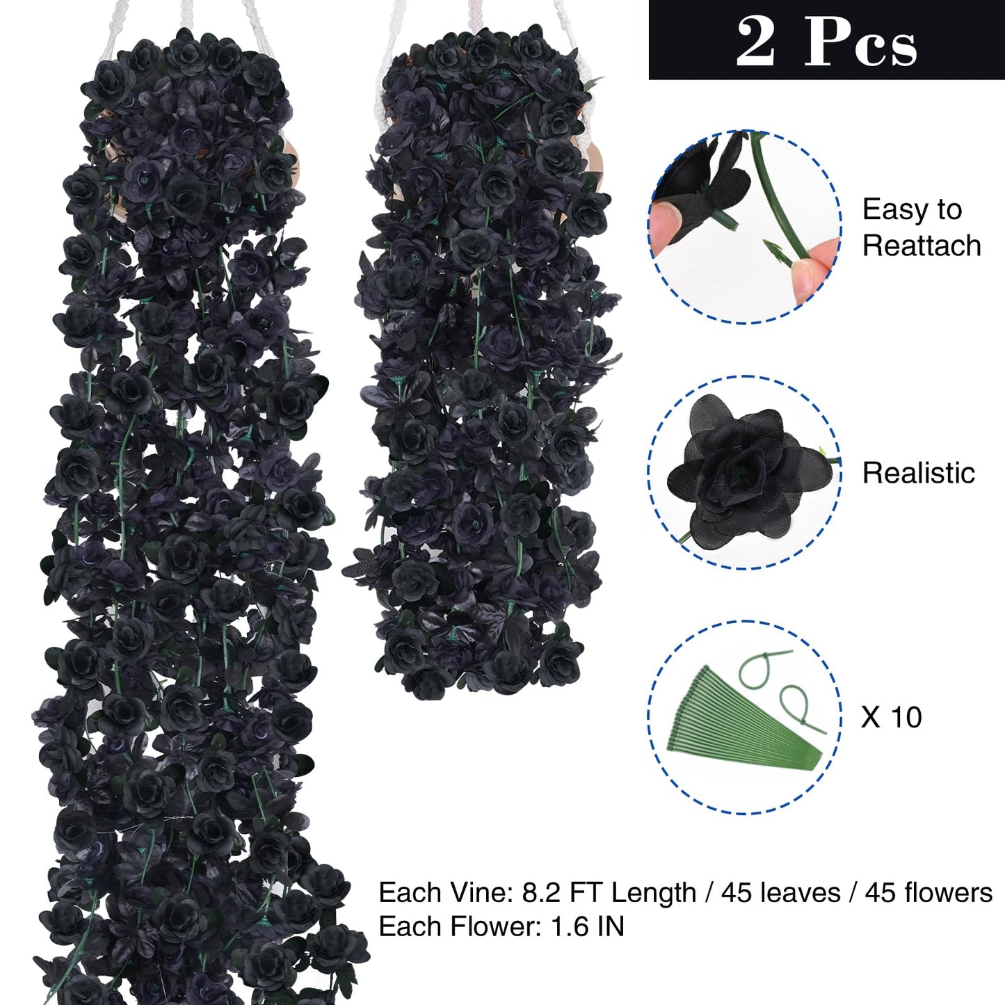 BLEUM CADE 2Pcs 16.4Ft Flower Garland Artificial Rose Vines for Bedroom, Cute Fake Hanging Flower Vines Floral Garland Decorations for Halloween Wedding Party Wall Room Decor Aesthetic