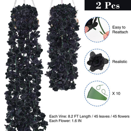 BLEUM CADE 2Pcs 16.4Ft Flower Garland Artificial Rose Vines for Bedroom, Cute Fake Hanging Flower Vines Floral Garland Decorations for Halloween Wedding Party Wall Room Decor Aesthetic