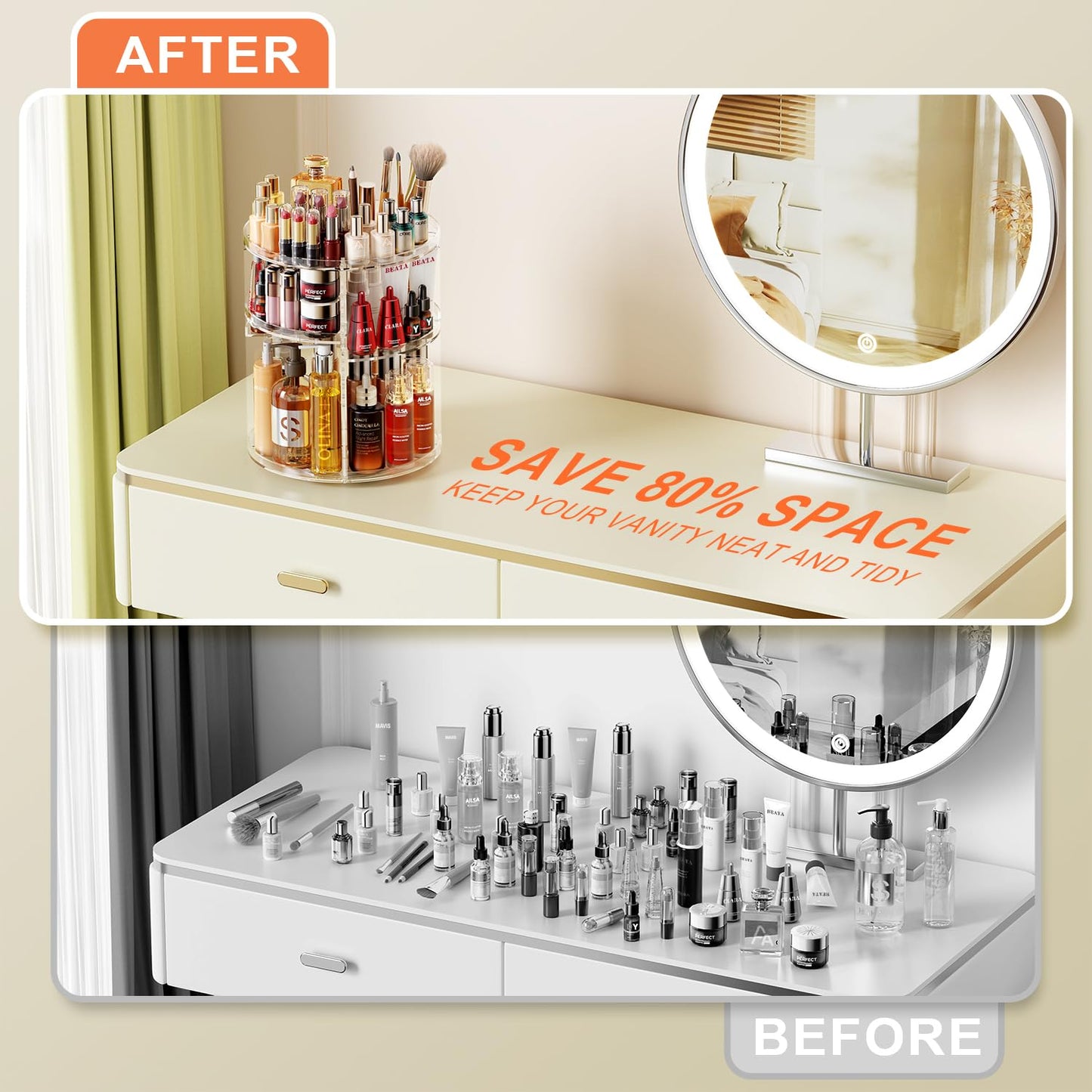 Auxmir Rotating Makeup Organiser, 9-Tier Adjustable Makeup Organiser with 360 Degree Rotation, Large Capacity Spinning Makeup Storage on Stand Revolving for Vanity Table, Bedroom, Bathroom