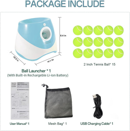 Automatic Dog Ball Launcher, Dog Ball Thrower Machine with 10-30Ft 3 Launching Distance, Interactive Toys for Small Dogs Indoor & Outdoor with 15 Mini Tennis Balls (2 inch) -Blue