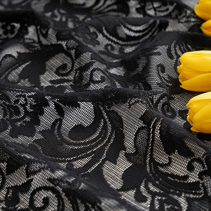 Black Lace Kitchen Curtains Tier and Valance Set 3 Pieces Elegant Gothic Cafe Curtains with Valance 36 Inch Length Rod Pocket Witchy/Skull /Halloween Decor for Laundry Room Bathroom RV, 52" x 36"